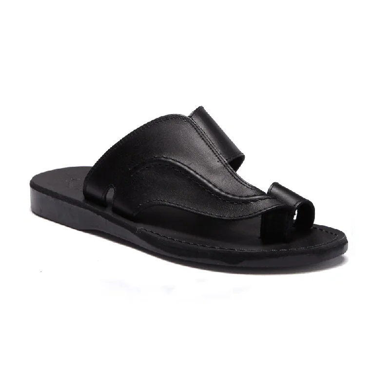 Peter - Leather Toe Strap Sandal | Black