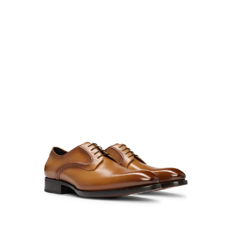 Burnished-leather Derby shoes with piped details