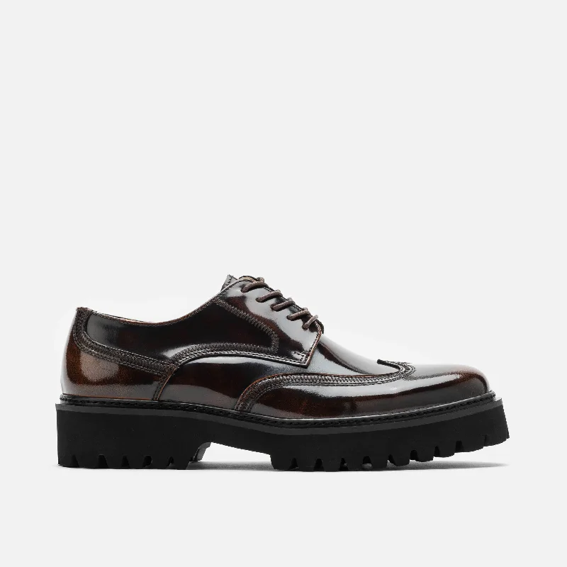 Ronan Chocolate Patent Leather Lug Wingtip Shoes