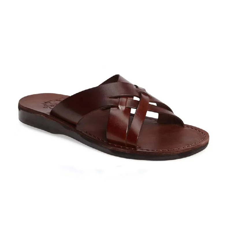 Jesse - Leather Woven Strap Sandal | Brown