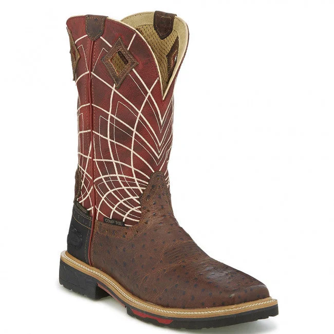 MEN'S JUSTIN DERRICKMAN OSTRICH PRINT COMP TOE WORK BOOTS WK4835/SE4835