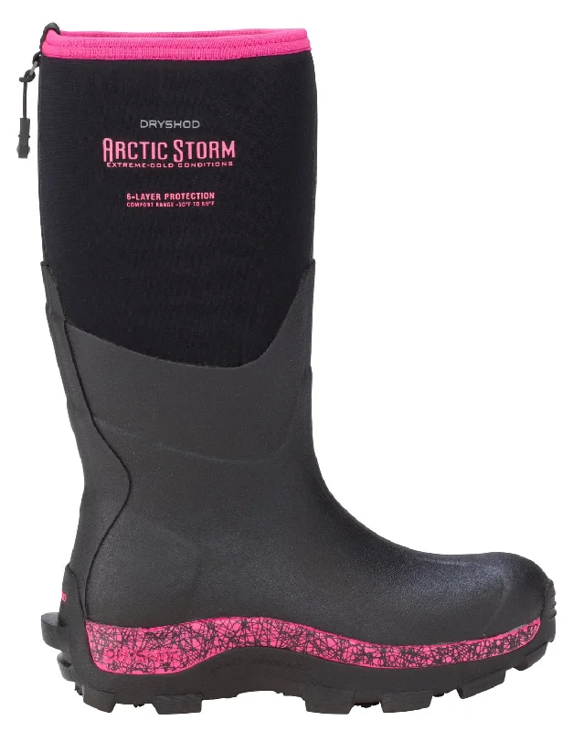 Dryshod Womens Arctic Storm Hi Black/Pink Neoprene Extreme-Cold Snow Boots