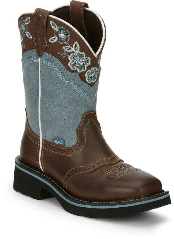 Justin 11in Gypsy Floral Womens Blue Starlina Leather Cowboy Boots