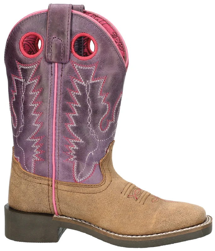 Smoky Mountain Youth Girls Tracie Purple/Brown Leather Cowboy Boots