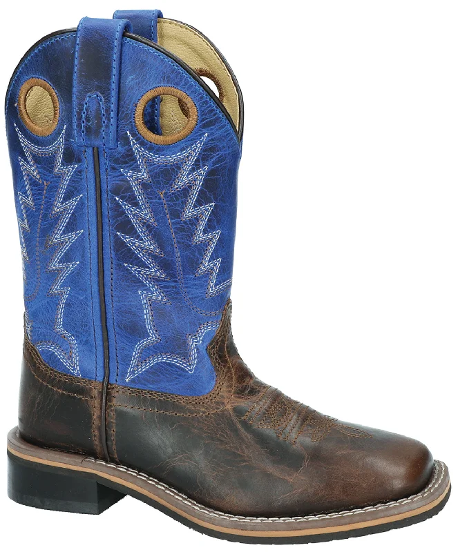 Smoky Mountain Youth Unisex Dusty Brown/Blue Leather Cowboy Boots