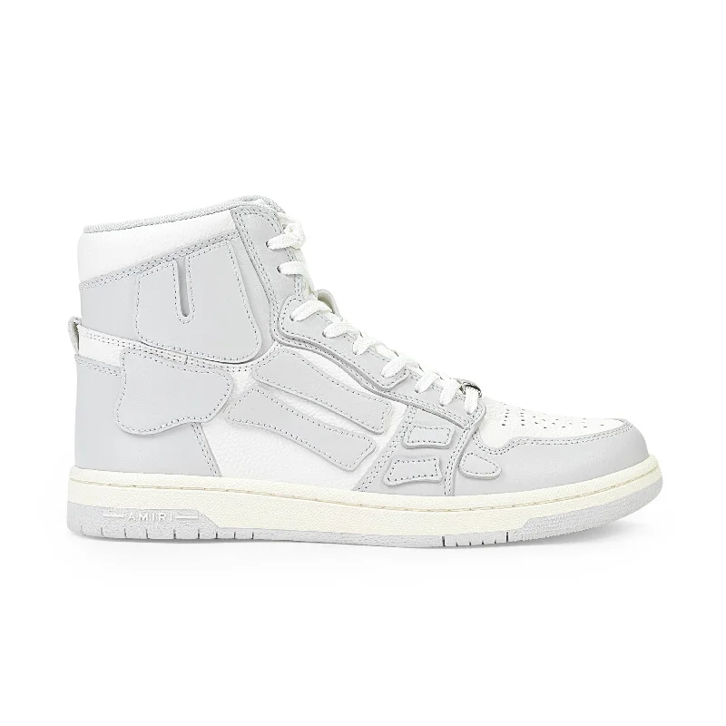 AMIRI LEATHER PANELLED SKEL PELLE BIANCA HI-TOP SNEAKERS