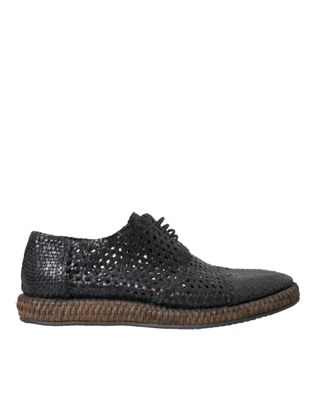 Dolce & Gabbana  Woven Goat Leather Lace Up Derby Men's Shoes