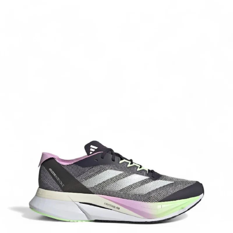 Men's Adizero Boston 12 Running Shoes In Aurora Black / Zero Met. / Green Spark