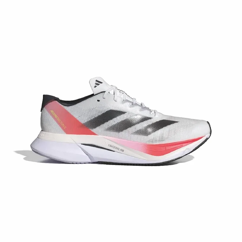 Men's Adizero Boston 12 Running Shoes In Cloud White / Aurora Met. / Solar Red