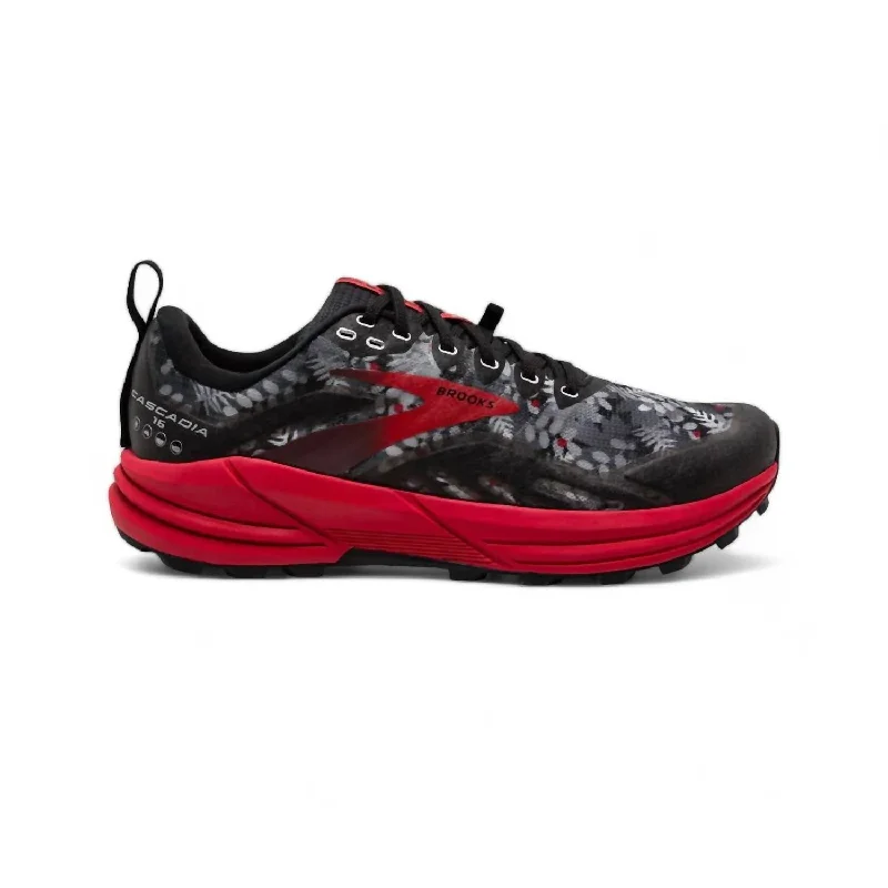 Men's Cascadia 16 Trail Running Shoes - Medium Width In Black/grey/red