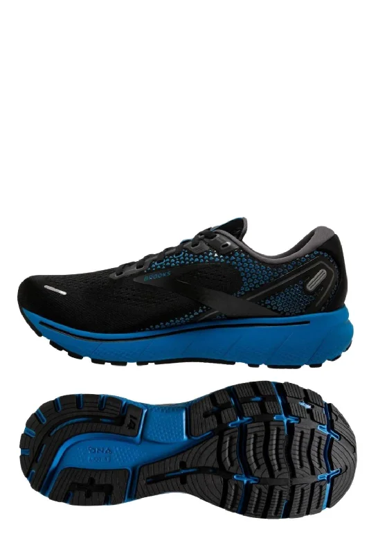 Men's Ghost 14 Running Shoes - 2E/wide Width In Black/blackened Pearl/blue