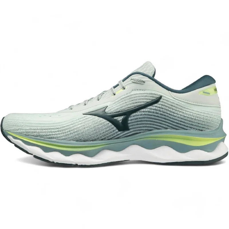 Men's Mizuno Wave Sky 5 Running Shoes In Misty Blue/orion Blue/neo Lime