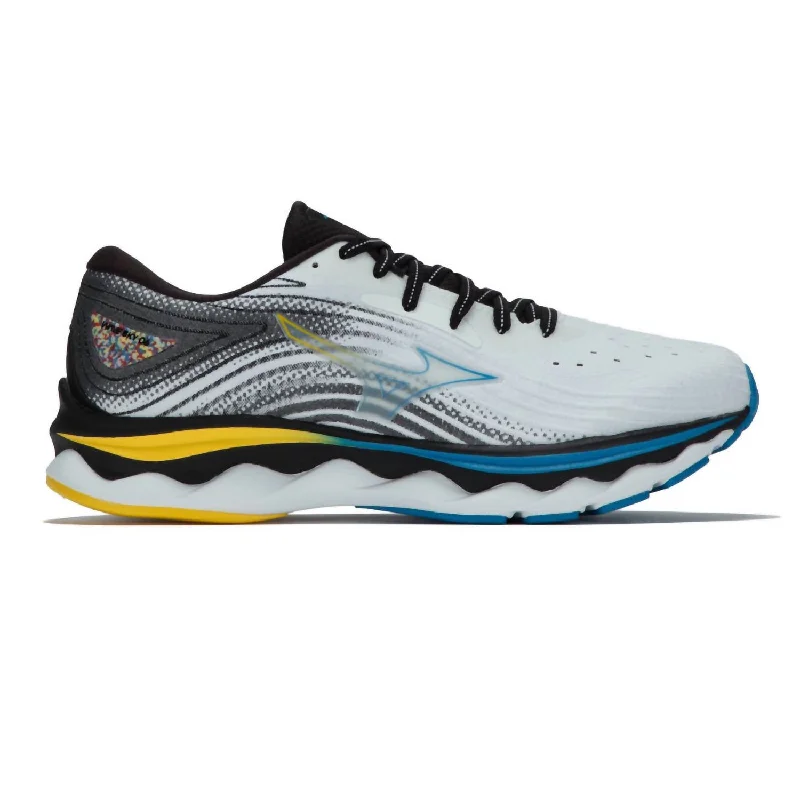 Men's Mizuno Wave Sky 6 Running Shoes In White/cyber Yellow