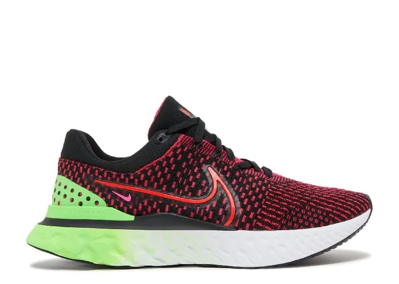 Men's React Infinity Run 3 Sneakers In Black/green Strike/team Red/siren Red