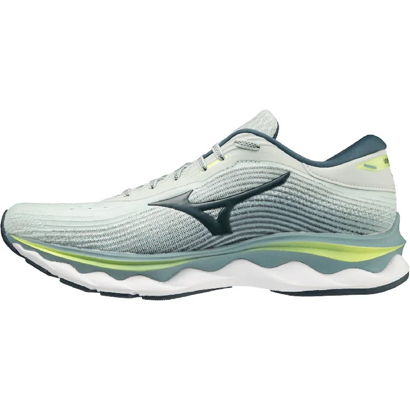 Men's Wave Sky 5 Running Shoes - D/medium Width In Misty Blue/orion Blue/neo Lime